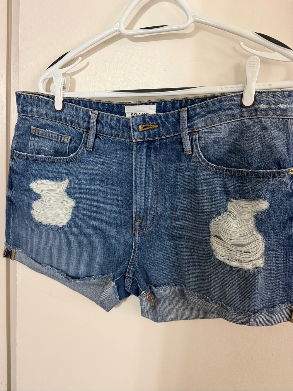 Frame Denim Distressed Blue Jean Shorts